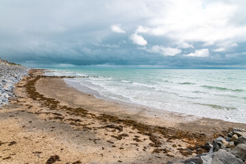 Beach at Agon-Coutainville in Normandy, after the thunderstorm, beautiful light
