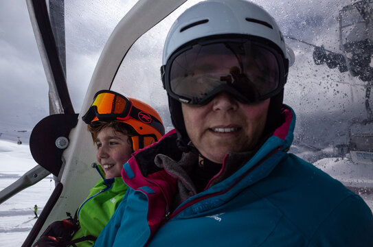 Mother and son in cable car