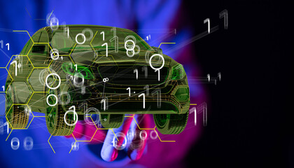 Autonomous car with HUD graphic of Navigation system driving