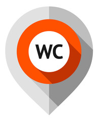 Map pin, symbol of toilet, gps pointer folded from gray paper