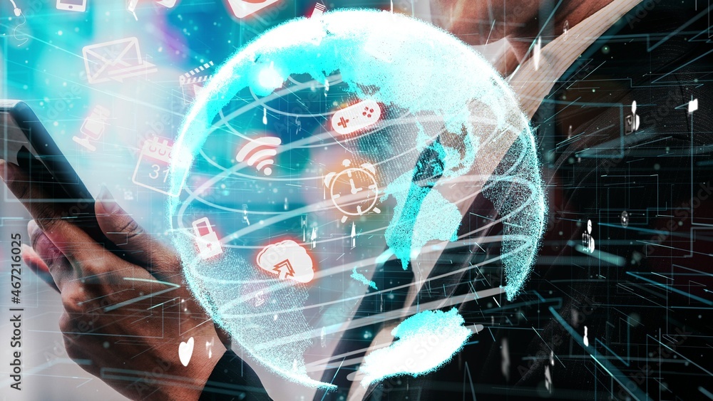Aufkleber multimedia and computer applications conceptual . business people using technology of digital gadget