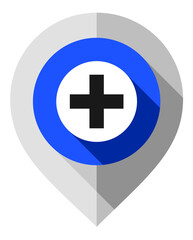 Map pin, plus symbol, gps pointer folded from gray paper