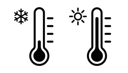 Thermometer icons set. Cold and Hot temperature icons vector. Temperature symbol. vector illustration - obrazy, fototapety, plakaty