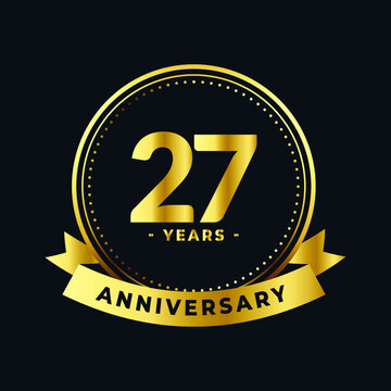 Twenty Seven Years Anniversary Gold and Black Isolated Vector