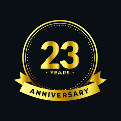 Twenty Three Years Anniversary Gold and Black Isolated Vector