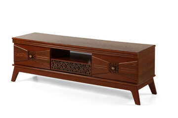 classic TV table wood on white background . corner view