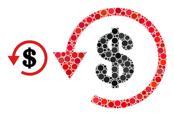 Dollar refund vector composition of dots in various sizes and color tones. Dots are grouped into dollar refund vector illustration. Abstract vector illustration.