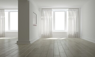 modern room with curtains interior design. 3D illustration