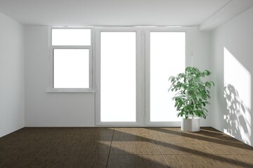 modern room with dark parquet interior design. 3D illustration