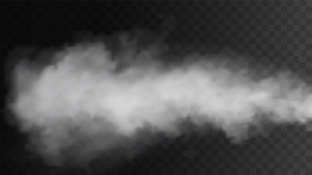 Vector isolated smoke PNG. White smoke texture on a transparent black background. Special effect of steam, smoke, fog, clouds.	