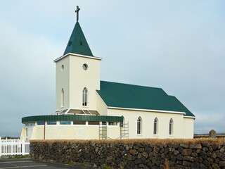 Church Reykjahlidarkirkja in Reykjahlid at Lake Myvatn in Iceland, Europe
