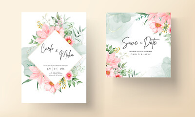 Naklejka na ściany i meble beautiful watercolor floral wedding invitation card set