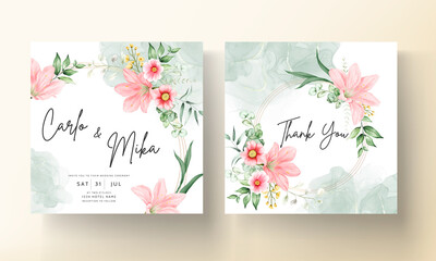 Fototapeta na wymiar beautiful watercolor floral wedding invitation card set