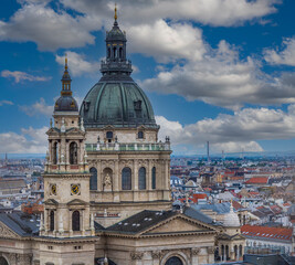 Fototapeta na wymiar Aerial view of Budapest, Hungary, with St. Stephen Basilica in the foreground