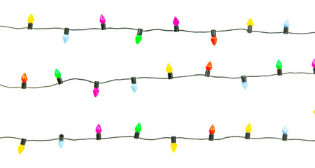 Christmas lights string isolated on white background with clipping path.