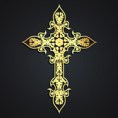3d golden floral ornament stylized cross illustration