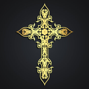 3d golden floral ornament stylized cross illustration