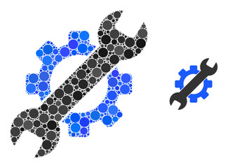 Service tools vector collage of round dots in different sizes and color tinges. Dots are composed into service tools vector collage. Abstract vector illustration.