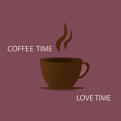 Coffee cup vector flat icon. Cup with love. Colorful art design for printing greeting card, invitation, poster, cafe menu.Vector illustration