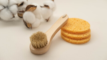 a small wooden eco-brush for facial massage with natural bristles