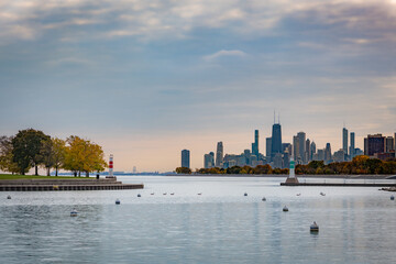 Fototapeta na wymiar Fall Day at Chicago's Montrose Harbor