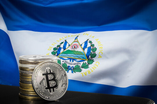 Bitcoins over El Salvador flag