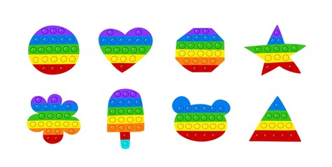 Pop it fidget. Set of hand drawn trendy toy antistress. Vector illustration isolated on white background.