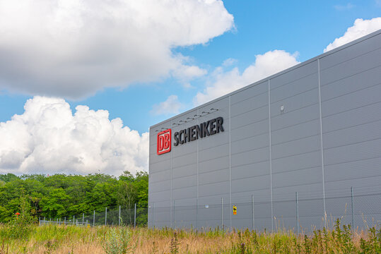 Gothenburg, Sweden - July 07 2021: Exterior of DB Schenker logistics facility near Skandiahamnen.