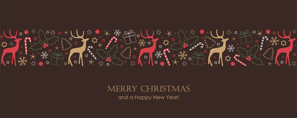 christmas card with deer berry star gift and snowflake border