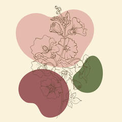 Linear flowers, wildflowers in lines vintage style
