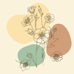 Linear flowers, wildflowers in lines vintage style
