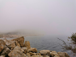 Idyllic landscape of a lagoon in a foggy environment