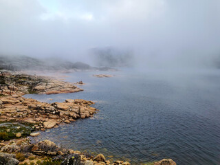 Idyllic landscape of a lagoon in a foggy environment