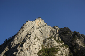 Mountain top silhouetted with the sky at Cares Natural Park in the north of Spain