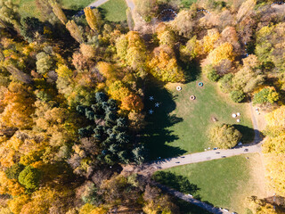 Aerial Autumn view of South Park in city of Sofia, Bulgaria