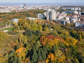 Aerial Autumn view of South Park in city of Sofia, Bulgaria