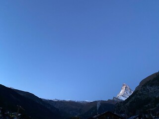 Early morning with the Matterhorn touched by the first rays  of sun.