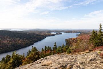 View of Long Pond from Beech Mountain in Acadia National Park in the Fall