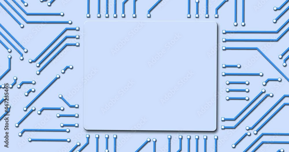 Poster circuit motherboard with blank empty white chip in the middle and forming blue line wires computer h