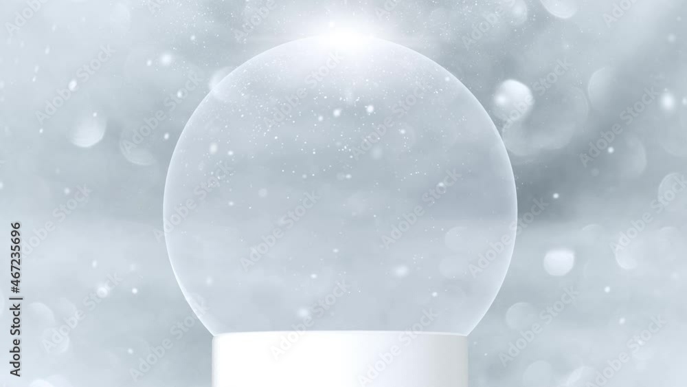 Poster christmas holiday empty snow globe snowball with falling snowflakes snowfall and bokeh glittering ba
