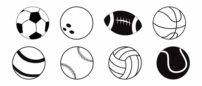 Sports balls Minimal flat line vector icon set.