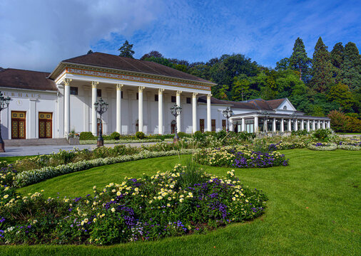 Casino and Health spa center in the spa park of Baden Baen with blue sky. Germany, Europe