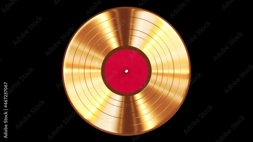 Aufkleber realistic seamless looping 3d animation of the spinning gold record with red label rendered in uhd w