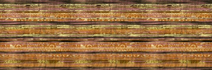 Seamless tribal ethnic stripe grungy border surface pattern design for print. High quality animal fur skin inspired illustration. Faded rug or carpet like cover graphic tile. Thick line textures.