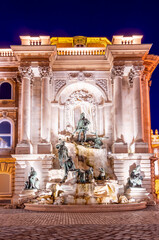 Matthias fountain at Royal palace of Buda at night, Budapest, Hungary