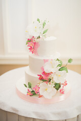 Luxury decorated wedding cake on the table