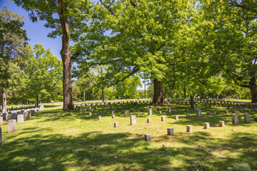 Obraz na płótnie Canvas Headstones at Shiloh National Military Park, Tennessee, USA