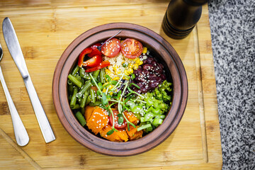 poke bowl, vegetarian food, vegan, proper nutrition, natural food, healthy food, salad, vegetables, microgreens