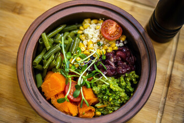 poke bowl, vegetarian food, vegan, proper nutrition, natural food, healthy food, salad, vegetables, microgreens