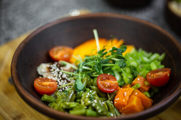 poke bowl, vegetarian food, vegan, proper nutrition, natural food, wholesome food, cream soup, vegetables, microgreens